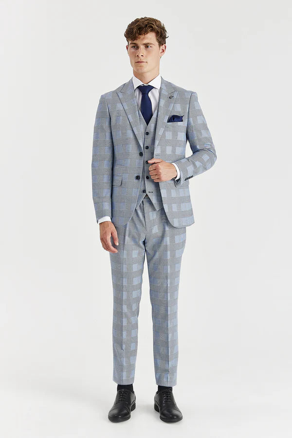 Mark Sky Blue check 3 piece suit