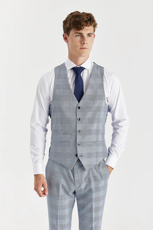 Mark Sky Blue check 3 piece suit